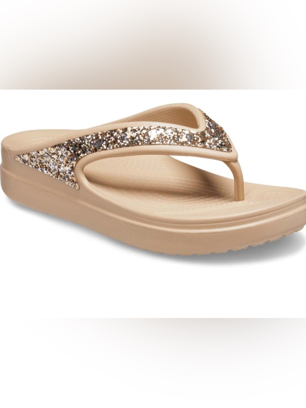 CROCS Women's Beige Glitter Strap Flip Sandals size 9